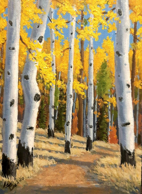 Fall Aspen Trail 7x5 $190 at Hunter Wolff Gallery